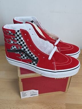 Vans Kids Red Checker Flame Sk8-Hi Sneakers Juniors 6